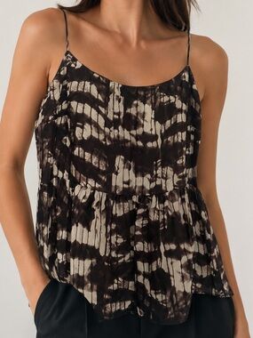 Weekend MaxMara Black/Cream Tie-Dye print Spaghetti Strap Peplum Blouse Size S